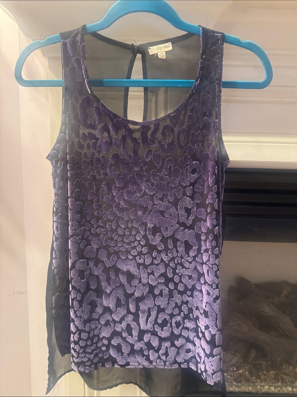 Lily White Purple Velvet Burnout Animal-Print Camisole with Sheer Back